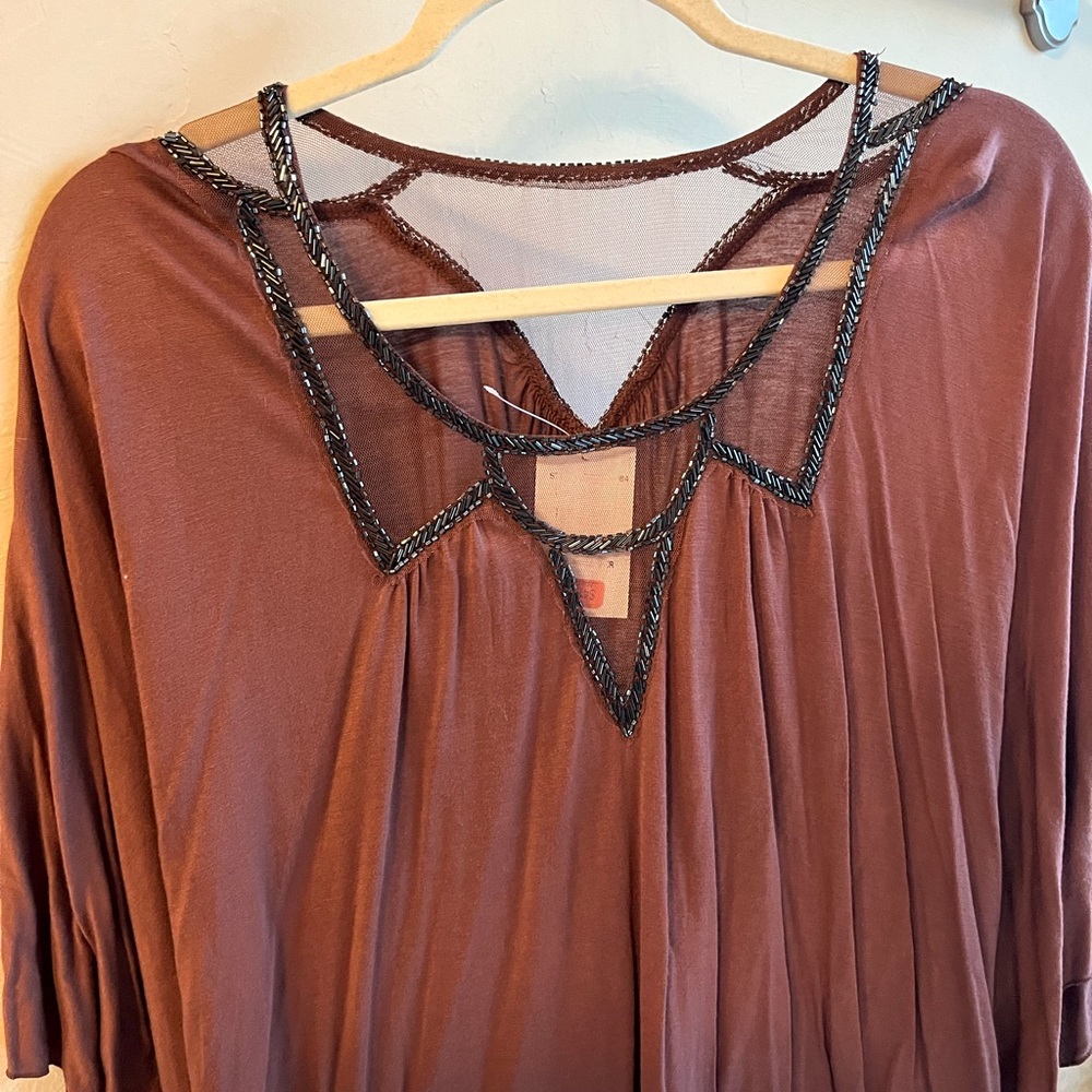 Gorgeous NWT unworn gray beaded rust evening blouse